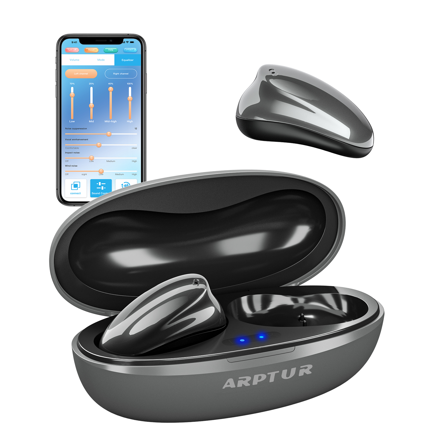 OEM Customizable for Bluetooth Rechargeable Mini Invisible Hearing Aids for Seniors BTE Noise Reduction 16 Channels Blue-Tooth
