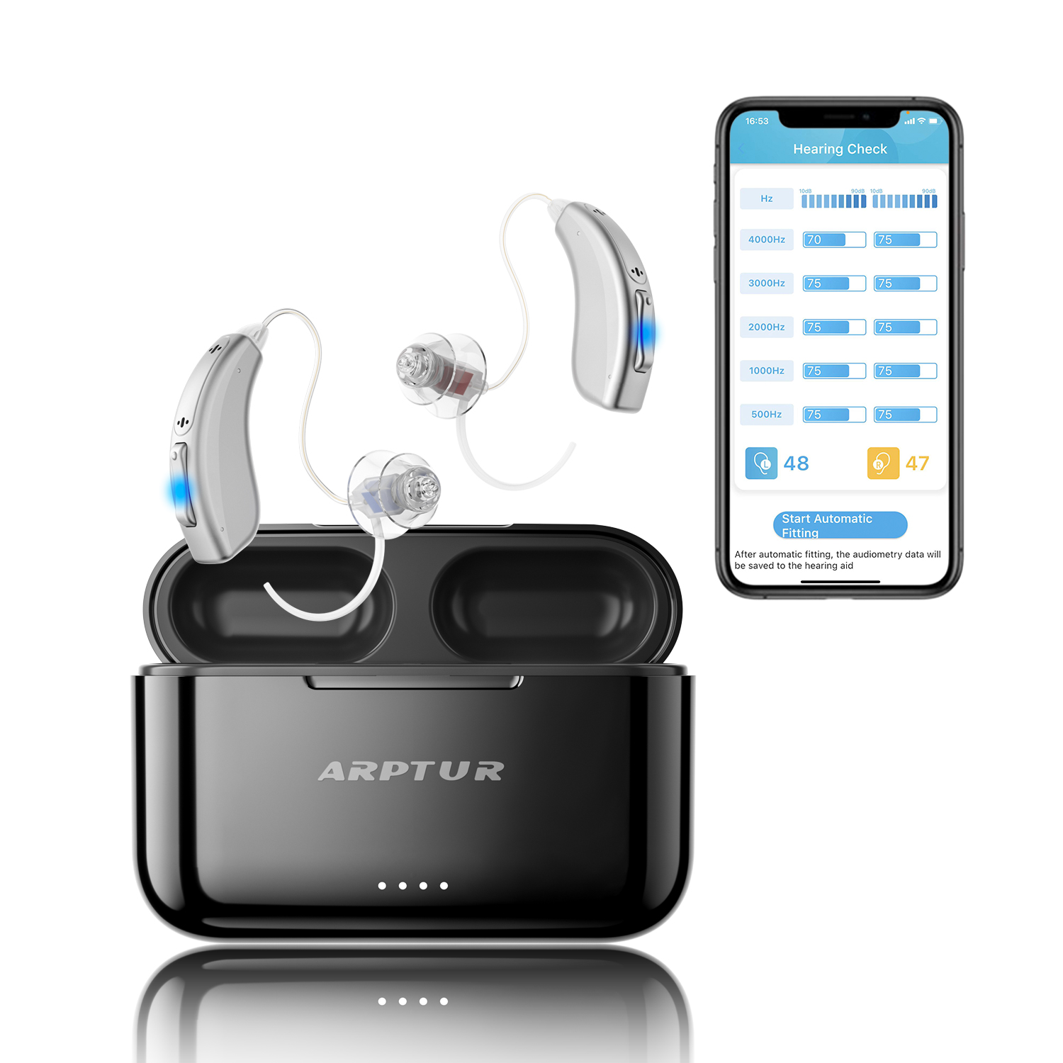 Hearing Aids for Seniors for Rechargeable Noise Cancelling APP Control Self-Fitting Wireless Music Stream Hand-free 1 Year