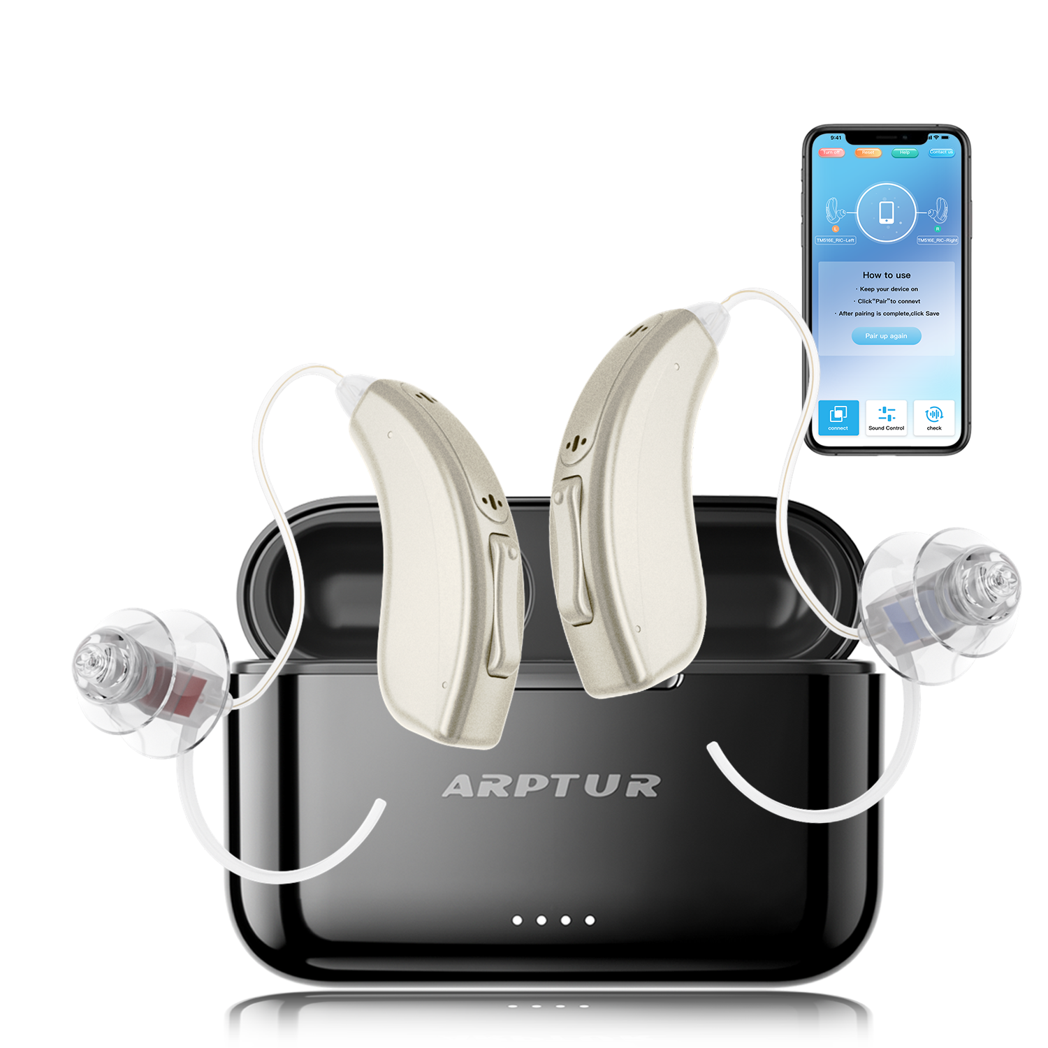 Hot Selling 16-Channel RIC Hearing Aids Low Noise Champagne Color App Test