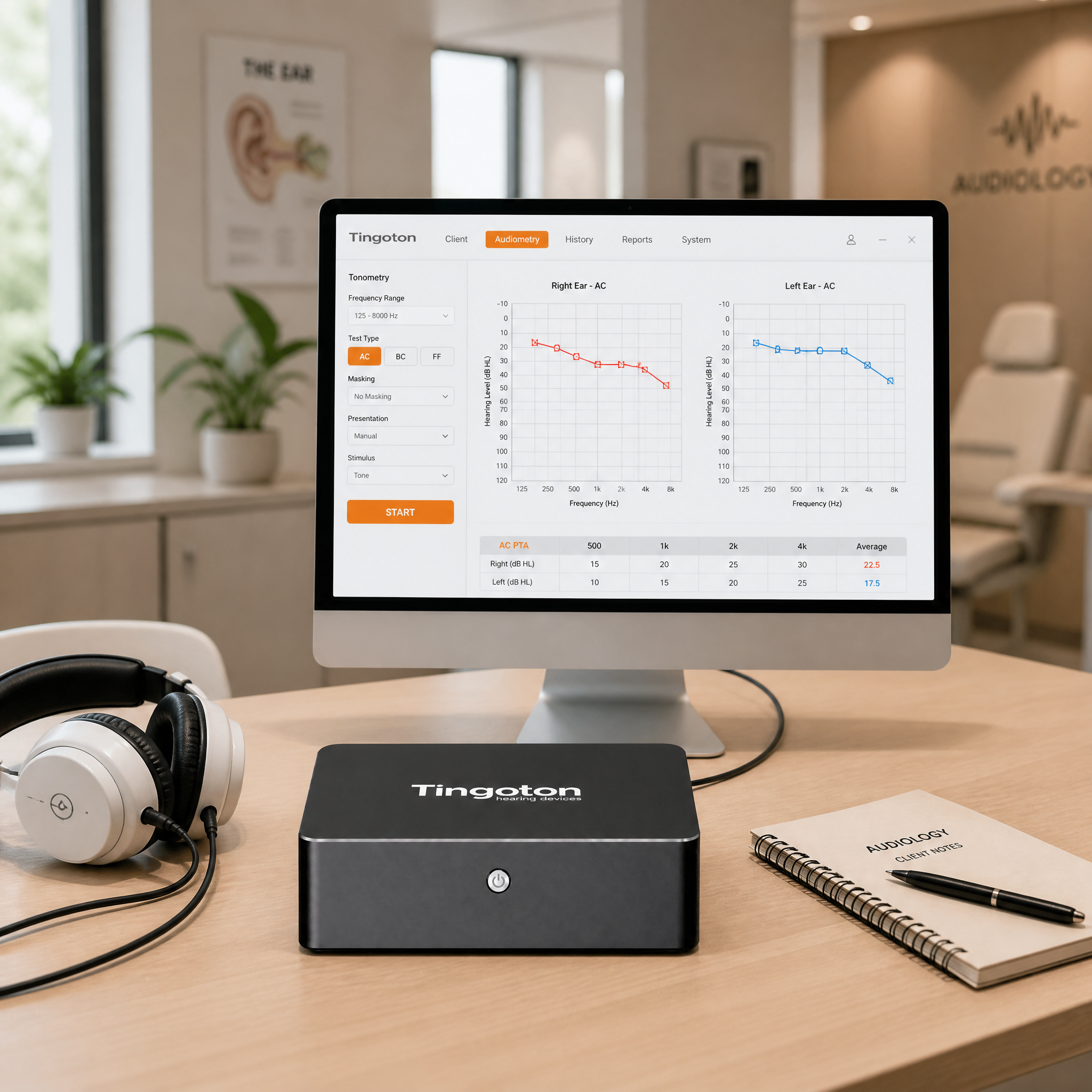 2026 Dual-Channel Type II AX200 Plastic Audiometer Tingoton Air Bone Conduction ABLB Tests Live/Recorded Speech Testing-Compact