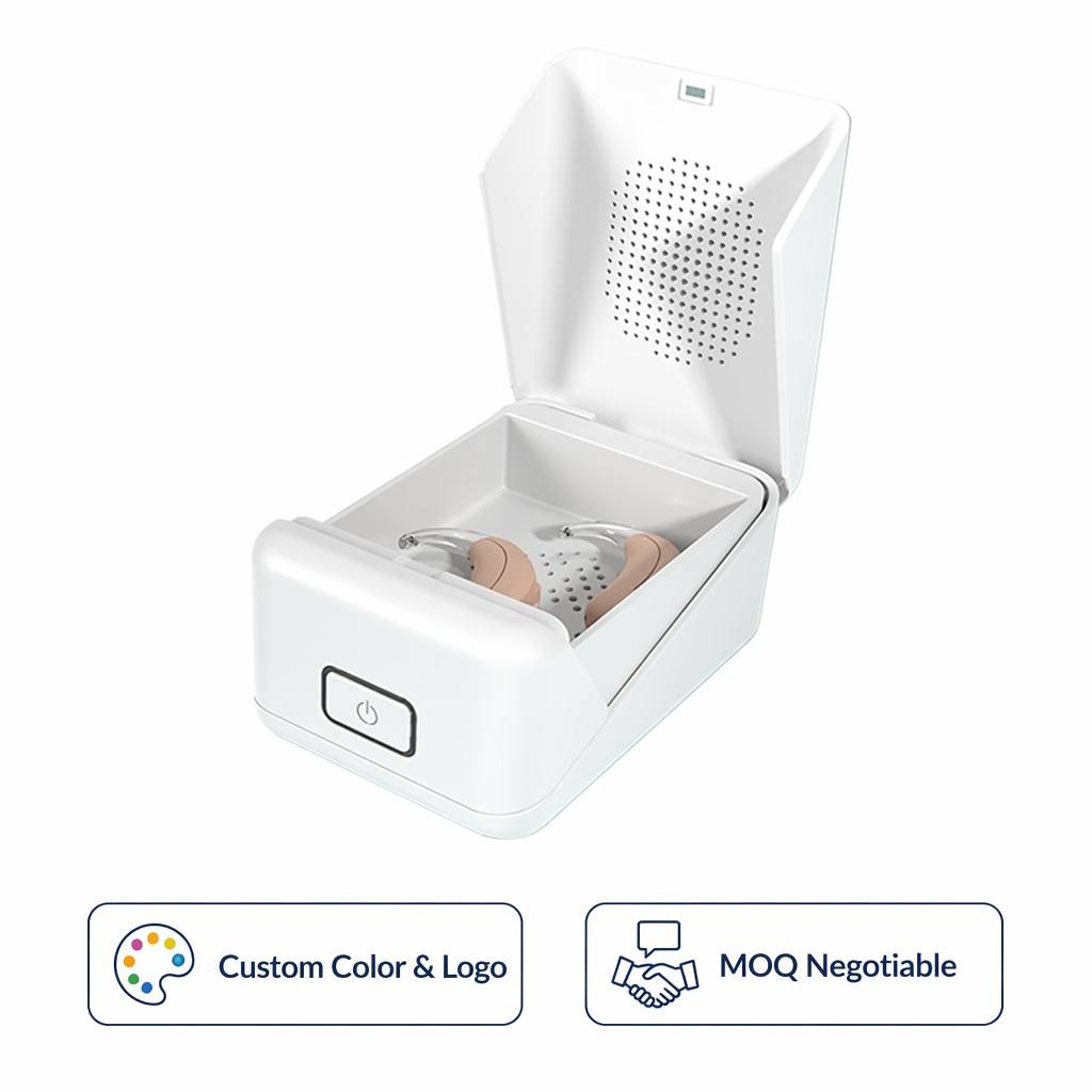 OEM Service Digital Hearing Aid Accessories Electronic Automatic Dryer Drying Case Dehumidifier ABS Material White Type-C T30