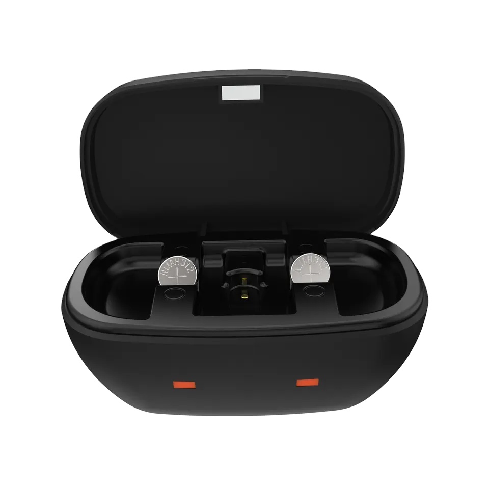 2025 New Product Portable Black Rechargeable Hearing Aid Battery Charger with Batteries