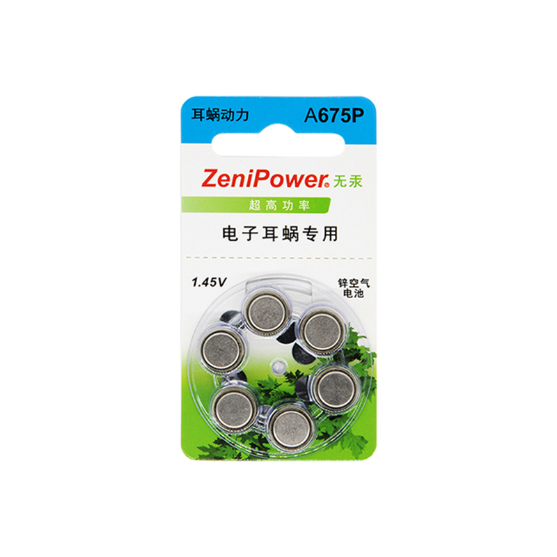 Zeni Power A675P High Quality 1.45V 60 Cells/Box Silver Home Use OEM Service Cochlear Implant Battery for Cochlear Hearing Aid