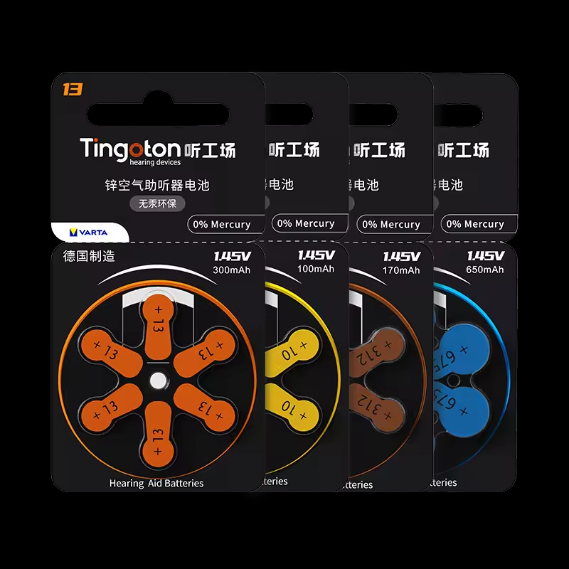 Tingoton Best Price Black Card Zinc Air Hearing Aid Batteries (Types 10/13/312/675) High Performance 3 Year Shelf Life