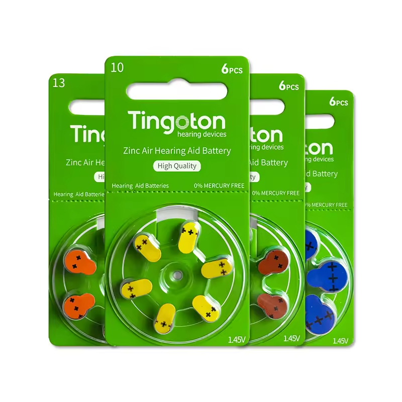 High Quality Wholesale Functional Rechargeable Zn/MnO2 Zinc Air 312 675 Silver 3-Year Shelf Life Hearing Aid Batteries (Tingoton