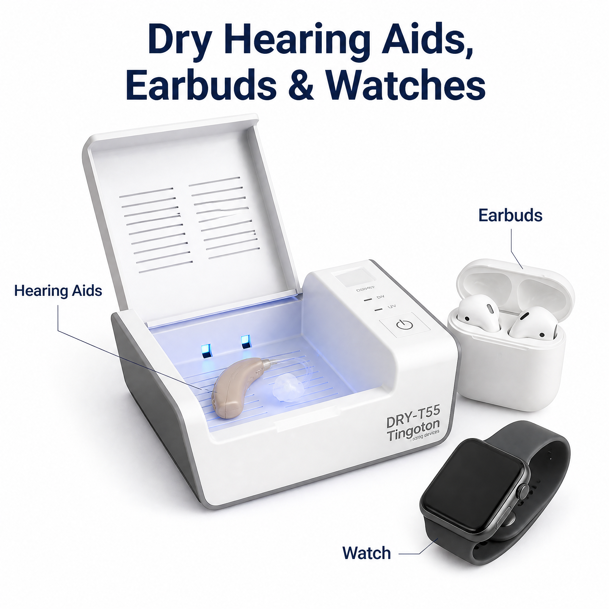 Tingoton Electronic Dry Box Hearing Aids Dryer with Ultraviolet Disinfection Optimal Care Ear Hearing  Headphones Accessories