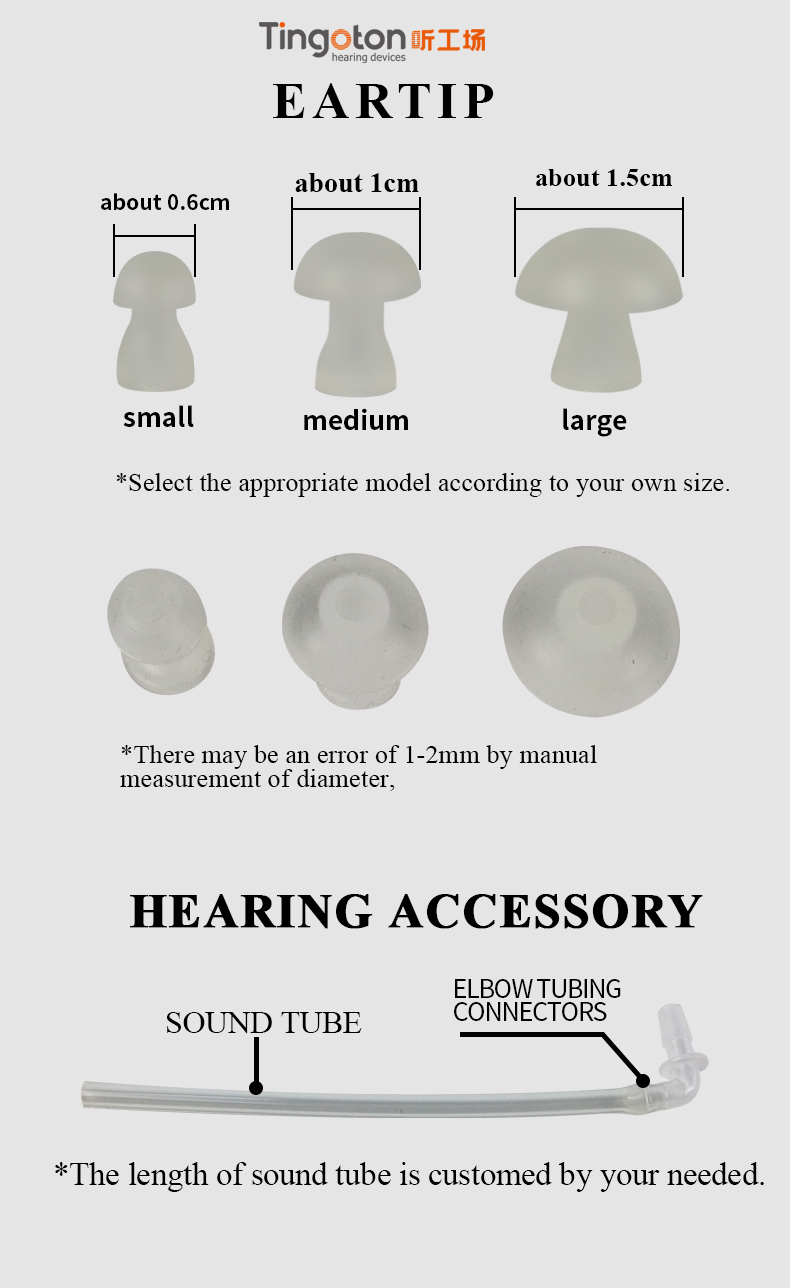 Audiphone Siemens Transparent PVC Eartip for BTE Hearing Aids Breathable Customized Logo 100pcs/pack Sizes S/M/L product detail