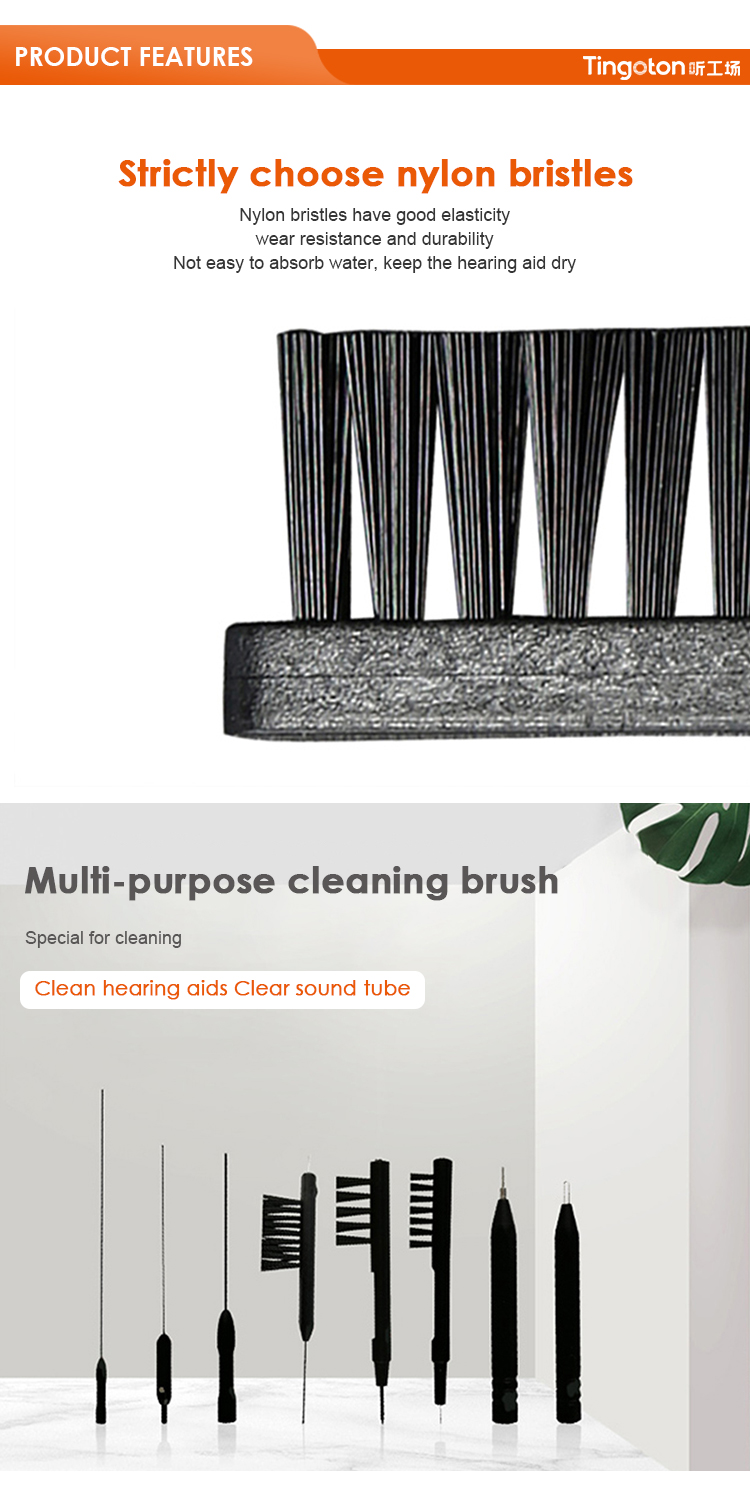 Tingoton High Quality Mini Tube ABS & Nylon Black Hearing Aid Cleaning Brush with Magnet Wax Loop for Earmold Care China product detail