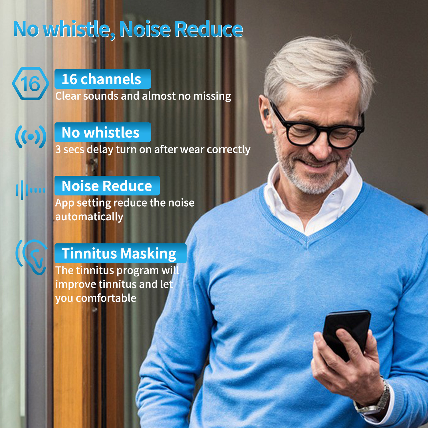 OEM Customizable for Bluetooth Rechargeable Mini Invisible Hearing Aids for Seniors BTE Noise Reduction 16 Channels Blue-Tooth product detail