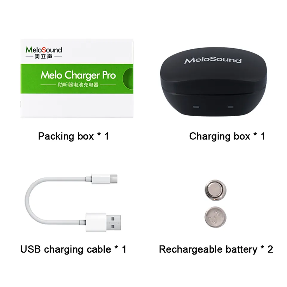 2025 New Product Portable Black Rechargeable Hearing Aid Battery Charger with Batteries product detail