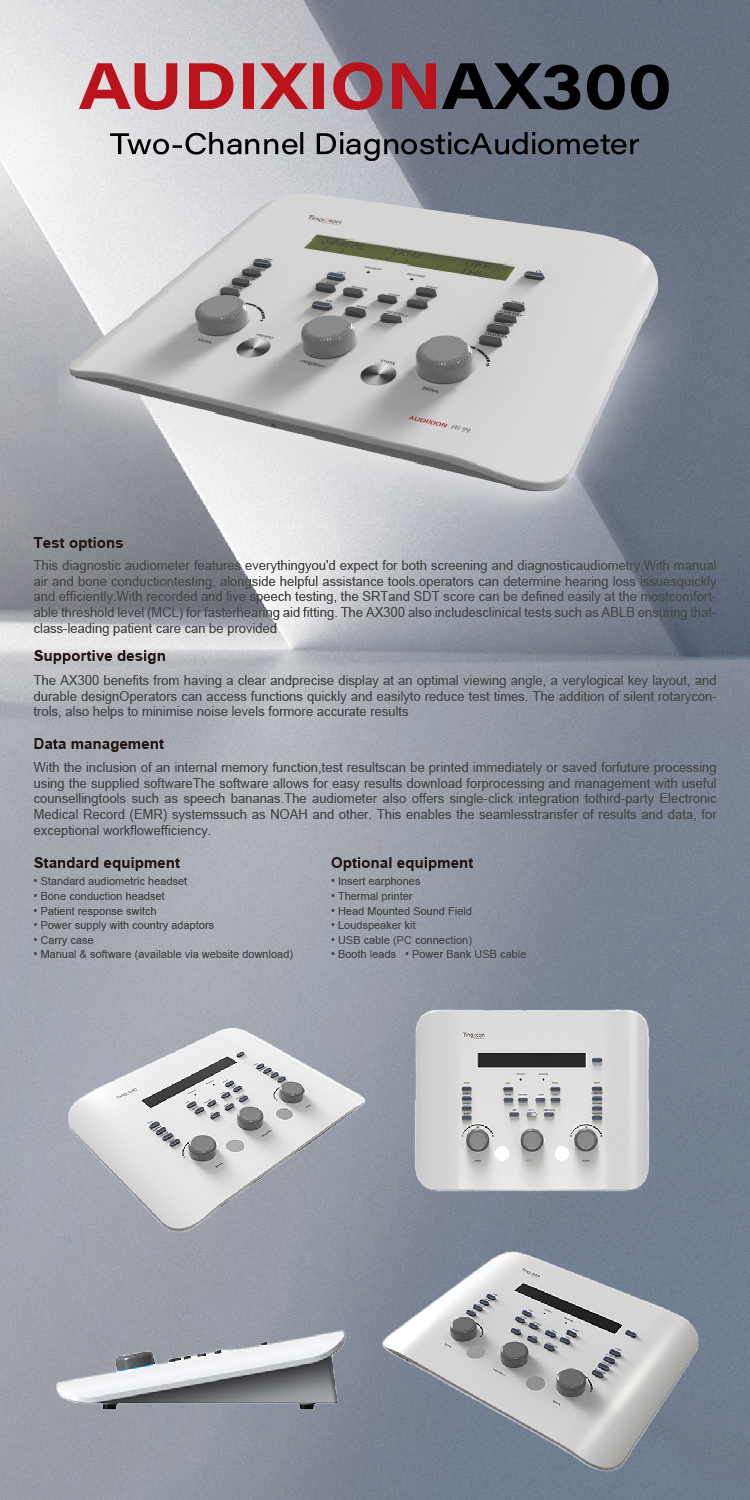 Tingoton Professional Audiometer High-Precision Dual Channel Diagnostic Tool Air Bone Conduction Live/Recorded Speech Testing product detail