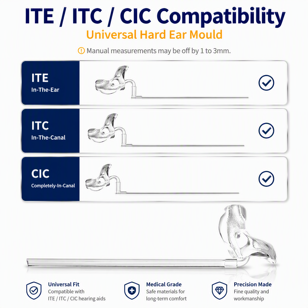 ITE ITC CIC Resin Material Universal Hard Ear Mould Pipe Fitting with Ears for Ear & Hearing Products product detail