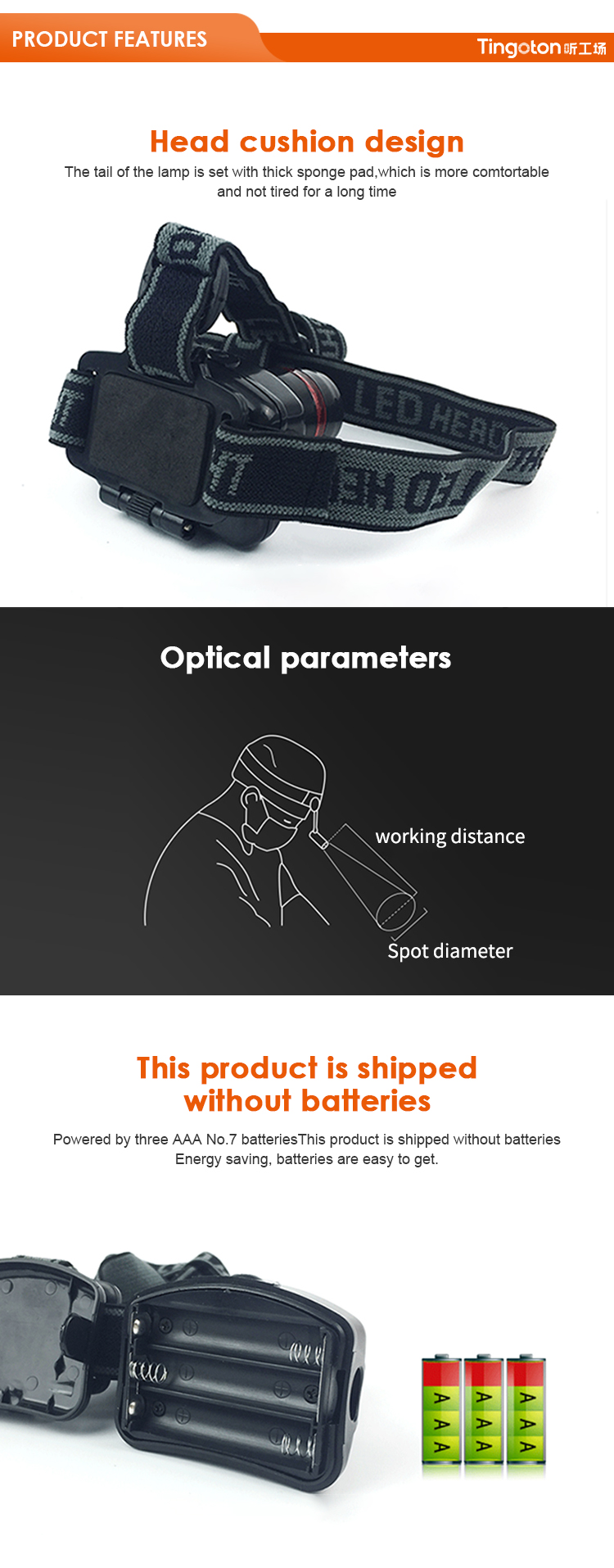 Tingoton Simple Battery-operated LED Light Flashlight Ear Eye Throat Headlamp with Customized Logo Black >12 Hours product detail