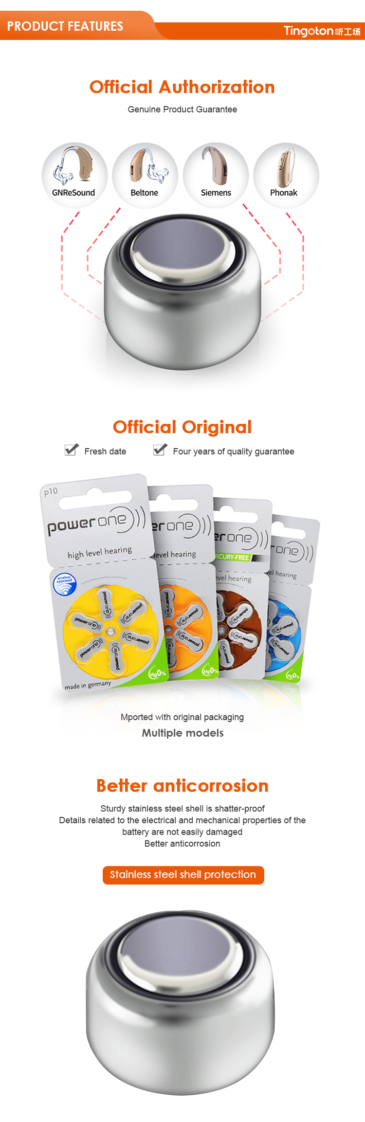High-quality Power One Zinc Air Hearing Aid Batteries (P10 13 312 675) 1.45V 60 Cells/Box product detail
