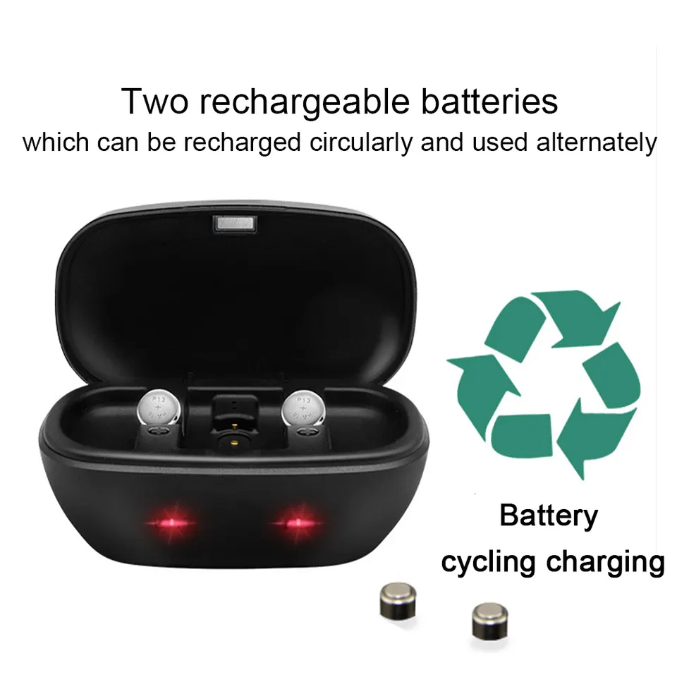 2025 New Product Portable Black Rechargeable Hearing Aid Battery Charger with Batteries product detail