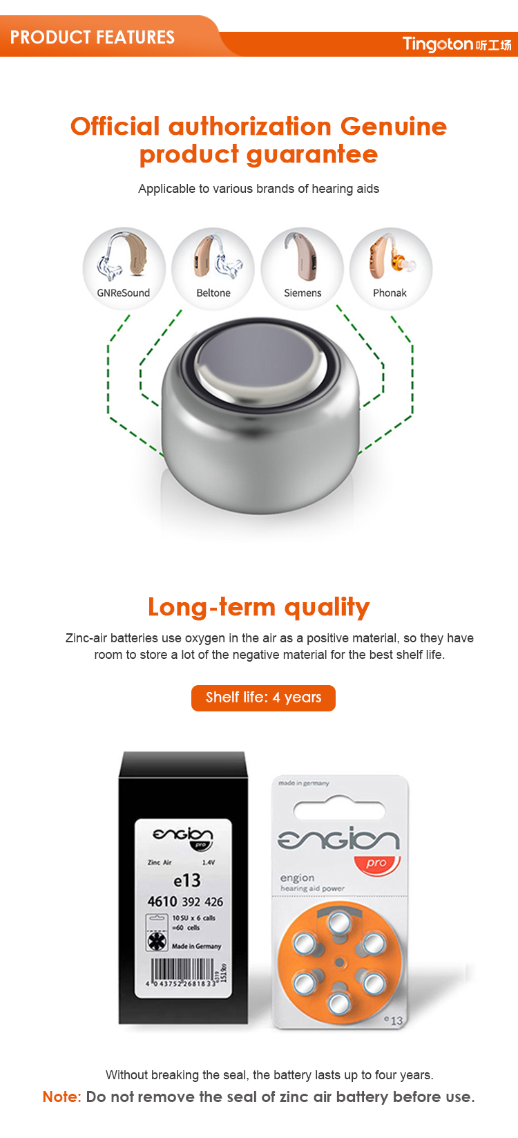 Wholesale Engion 1.4V Long-Service Time Zinc Air Button Cell Hearing Aid Battery 10 13 312 675 Hot Sale product detail