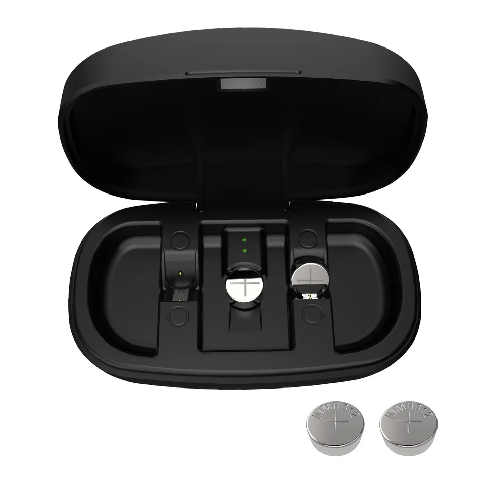 2025 New Product Portable Black Rechargeable Hearing Aid Battery Charger with Batteries product detail