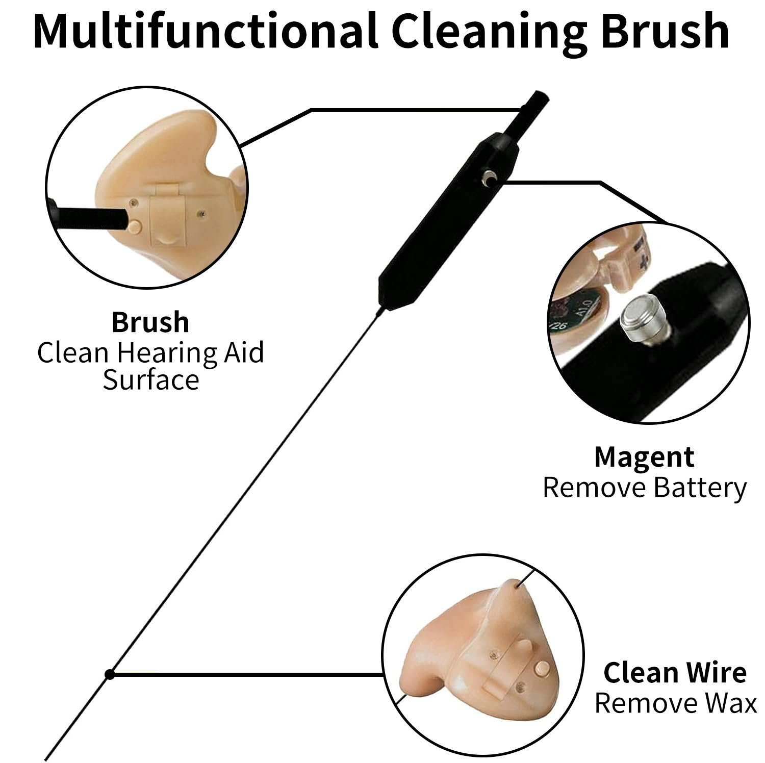 Tingoton Black Multifunction Magnetic Hearing Aid Accessories Cleaning Tools Nylon Brush Battery Removal Eardomes Cleaner product detail