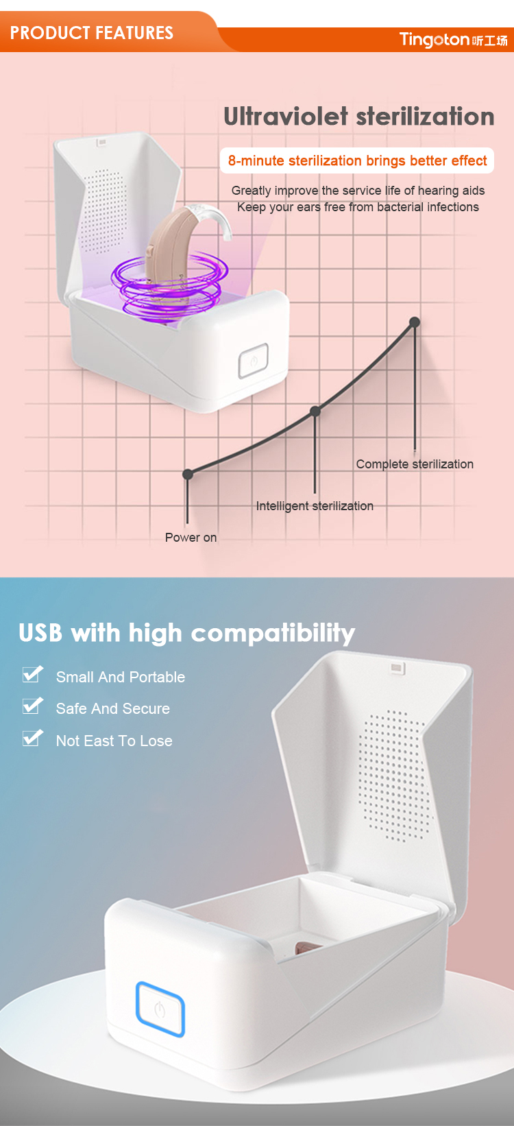 High Quality Two-Mode Electronic Dryer Dehumidifier with UV Light for Hearing Aids 403 Temperature Control 2H/8H Time Alarm product detail