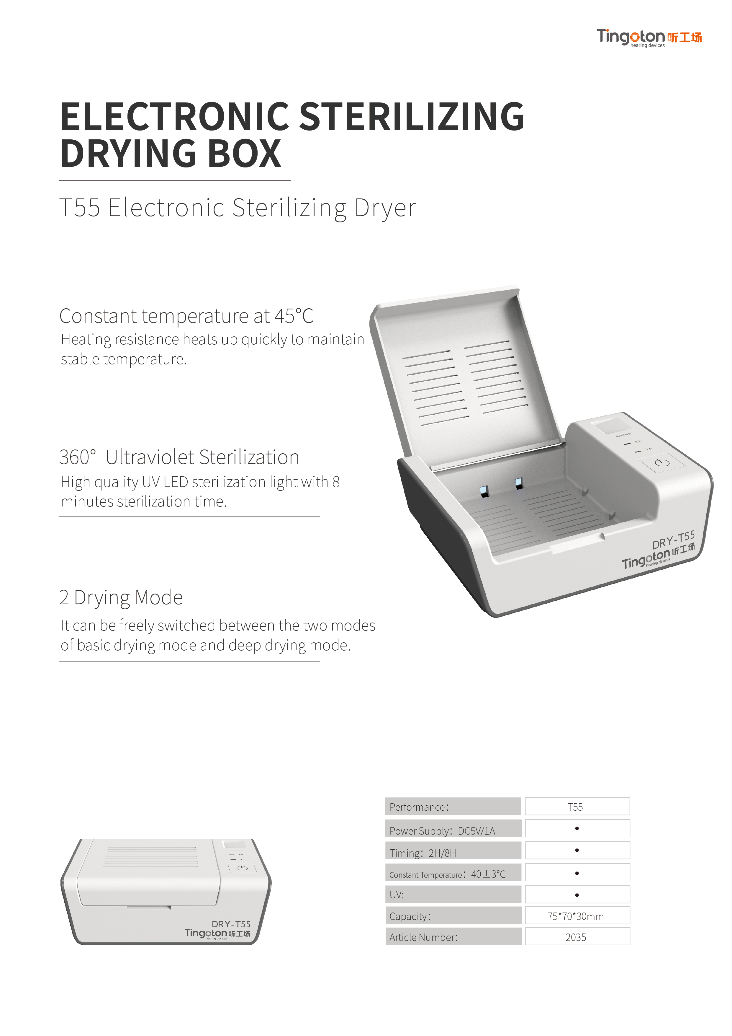 OEM/ODM Household UV-C Light Sanitizer Dryer Dehumidifier Dry Box Storage Case for Airpods Ear Amplifiers and Hearing Aids product detail