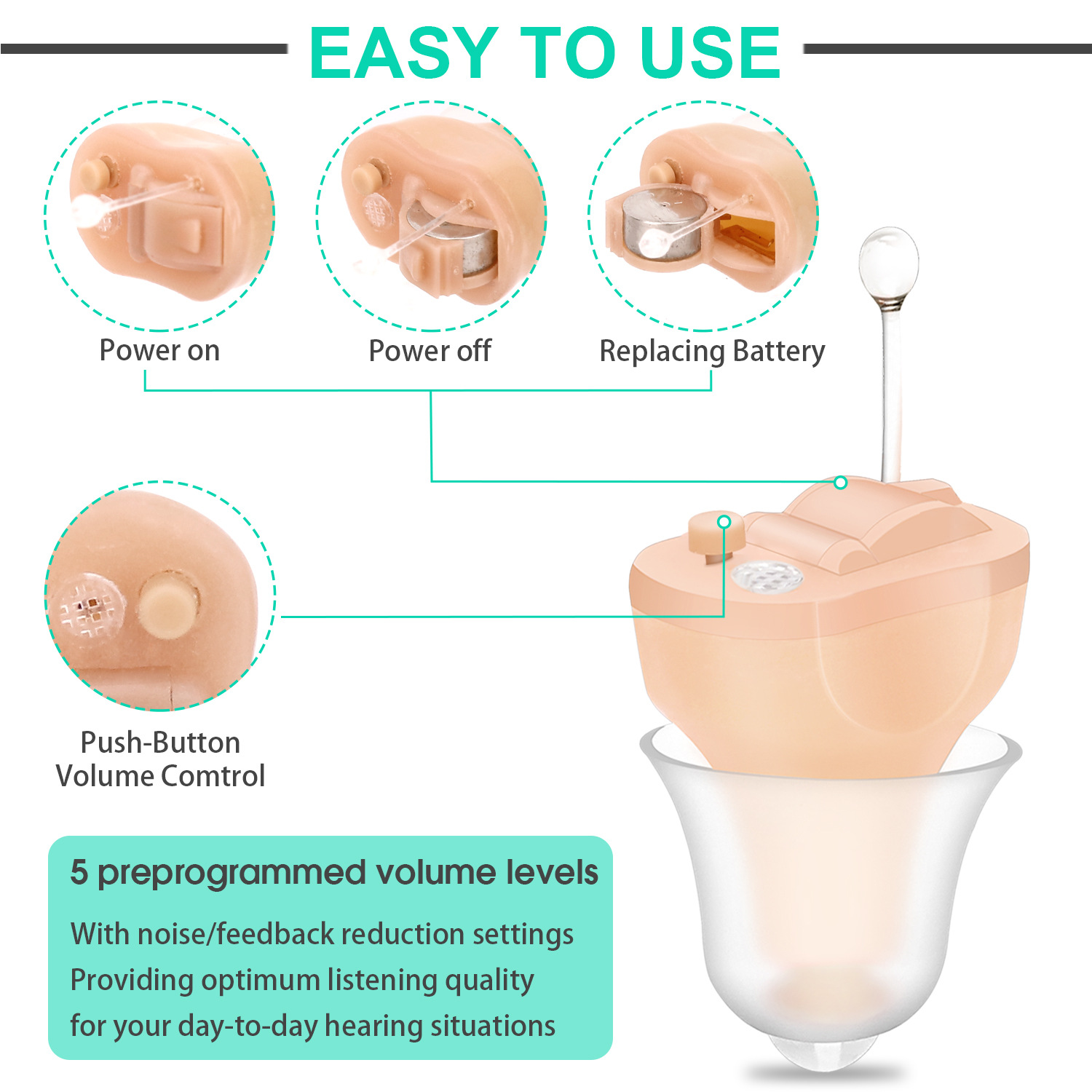 Good Price Invisible Mini Cic Digital Hearing Amplifier Hearing Aid with Packaging Box product detail