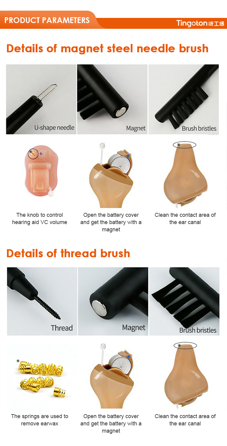 Tingoton High Quality Mini Tube ABS & Nylon Black Hearing Aid Cleaning Brush with Magnet Wax Loop for Earmold Care China product detail
