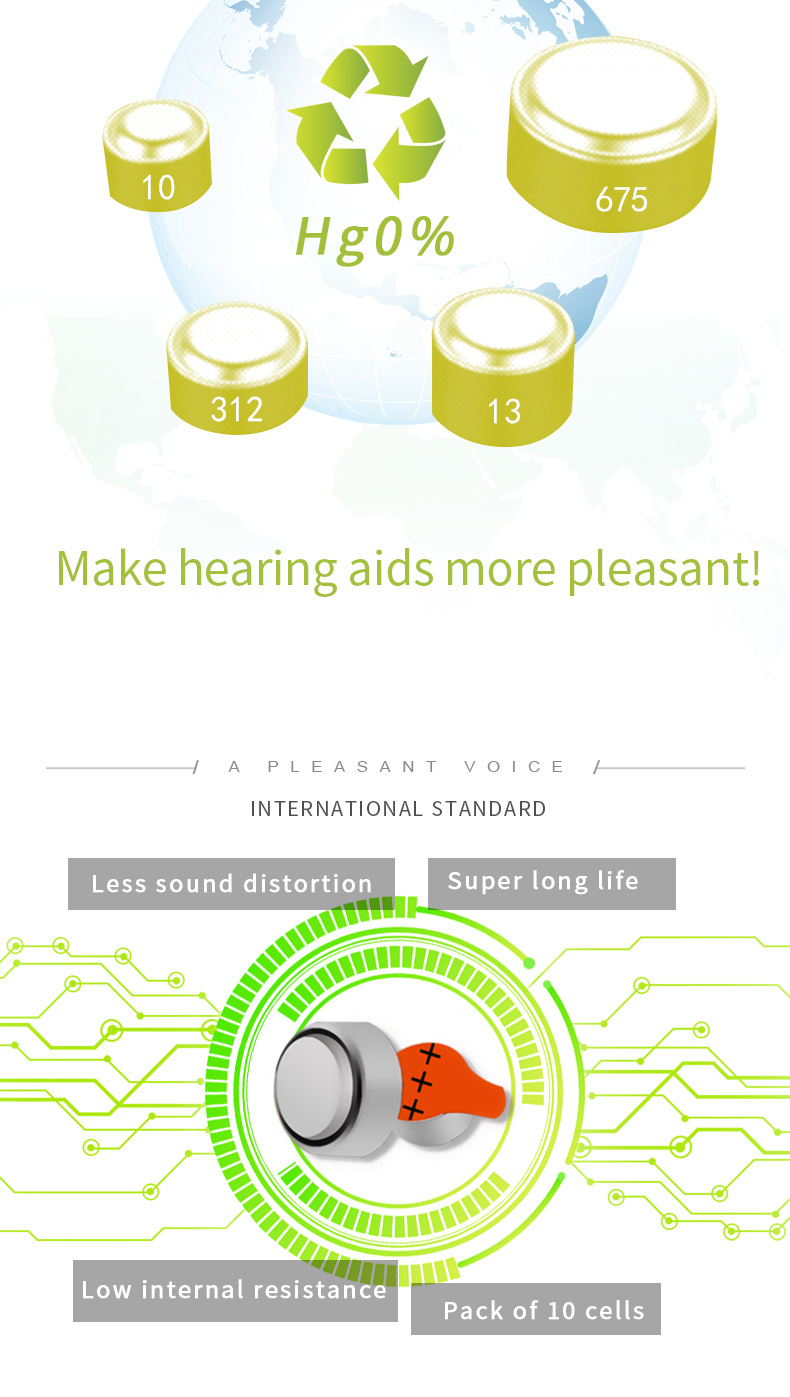 2026 New Long Service Time Button Cell Zinc Air 1.45V A675P Silver Hearing Aid & Headphone Batteries 60/Box 2-Year Warranty product detail