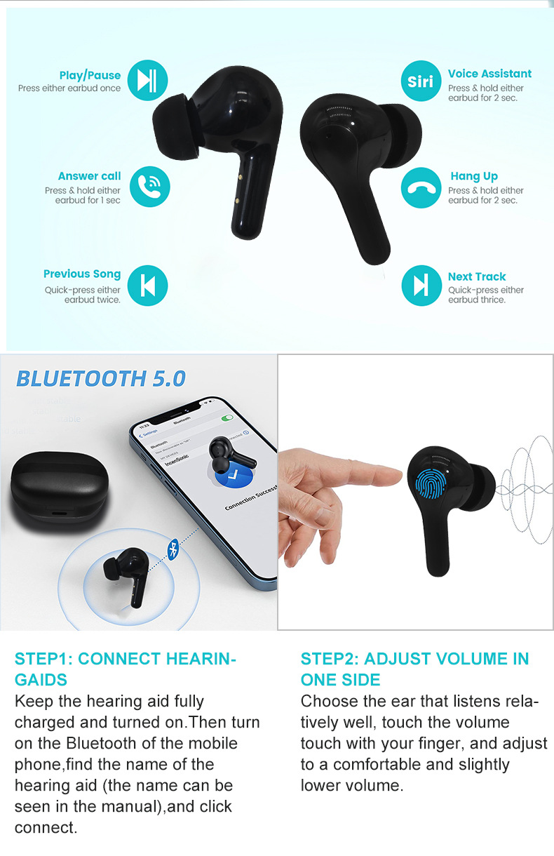 China Manufacture TINGOTON GLS-H012 Digital 12 Channel Rechargeable Invisible CIC Hearing Aids Sound Amplifier 16H Hearing product detail