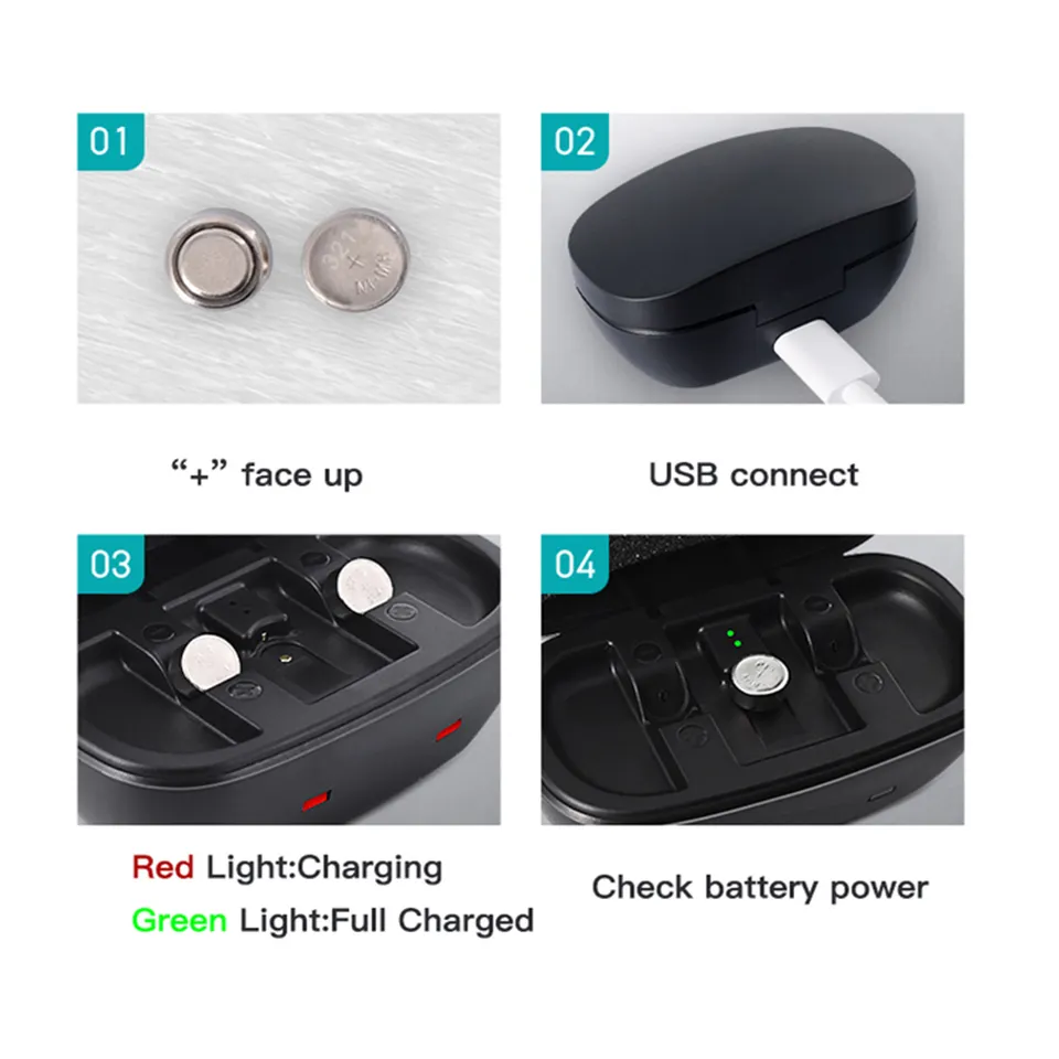2025 New Product Portable Black Rechargeable Hearing Aid Battery Charger with Batteries product detail